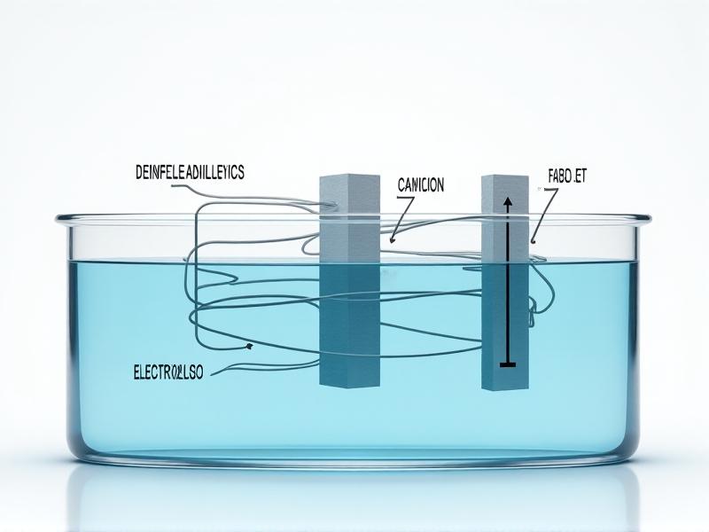 A detailed diagram illustrating the principles of reverse electrolysis, with labeled components such as anode, cathode, electrolyte solution, and electric current. The image features a clean, scientific aesthetic with soft blue and white tones, emphasizing clarity and educational value.