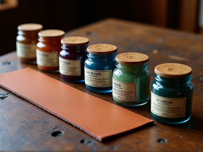 An array of leather strop compounds in jars, each labeled with its type and micron size. The image highlights the vibrant colors of the compounds, set against a wooden table with a leather strop in the foreground.