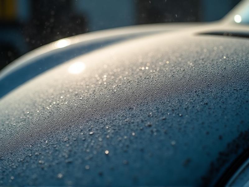 A close-up image of medium grit sandblasting media being used on a car body, showing the removal of old paint and rust. The image highlights the precision and effectiveness of the medium grit particles in preparing the surface for repainting.