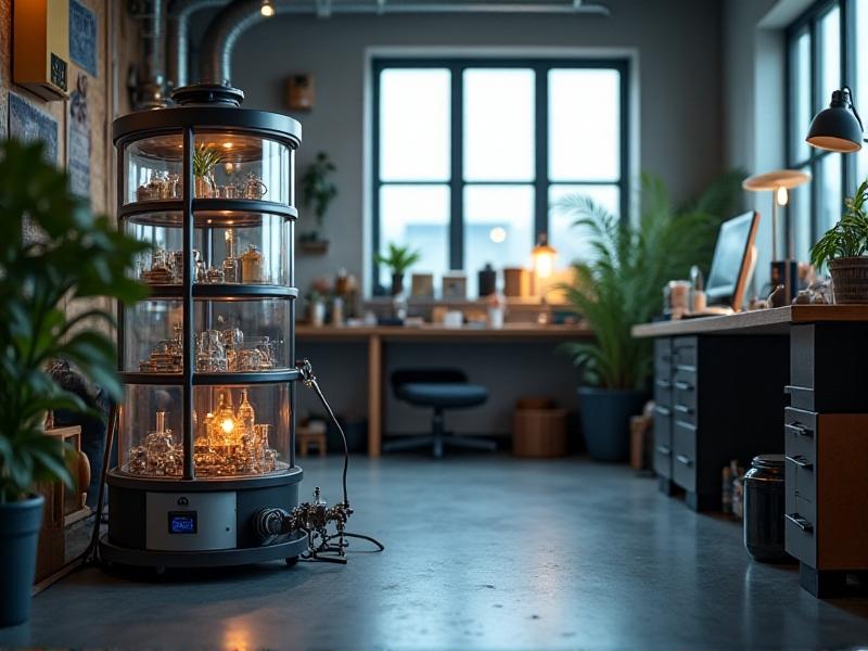 A collection of essential components for an electrolytic tank setup, including a large plastic container, a battery charger, steel electrodes, washing soda, and safety gear, arranged neatly on a workbench.