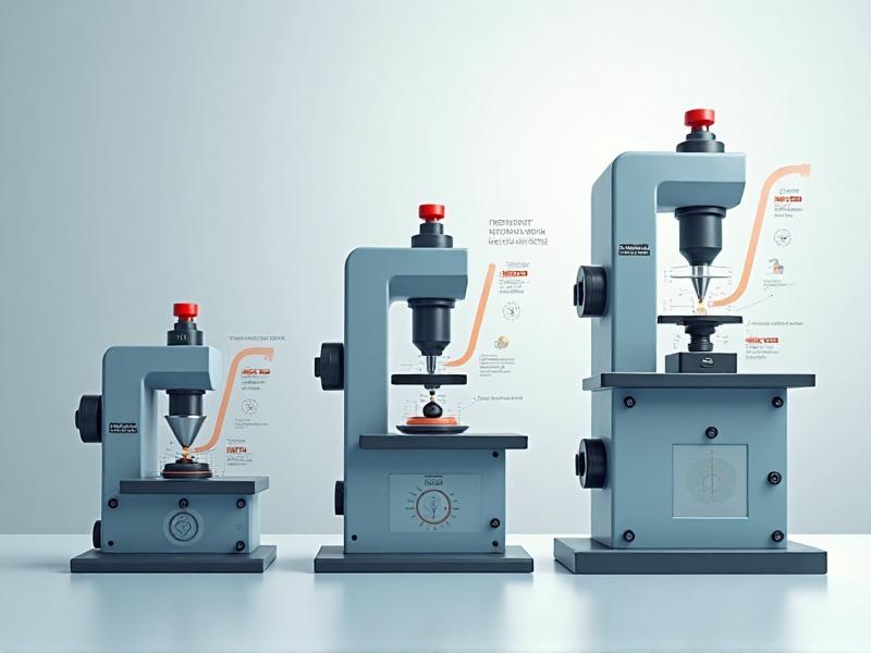A detailed infographic showing three hardness testing methods: Rockwell, Brinell, and Vickers. Each method is illustrated with a diagram of the testing process, including the indenter shape and the measurement scale. The image is set against a clean, professional background, making it easy to understand and visually appealing.