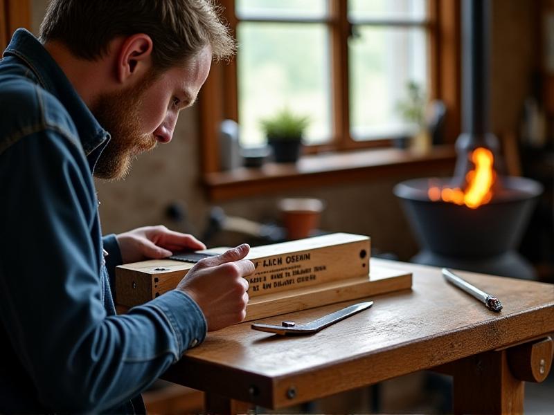 A craftsman setting up a sharpening jig on a wooden workbench, with a focus on the precise angle adjustment and secure clamping of the blade. The image captures the meticulous attention to detail required for a successful setup, with natural light highlighting the tools and workspace.