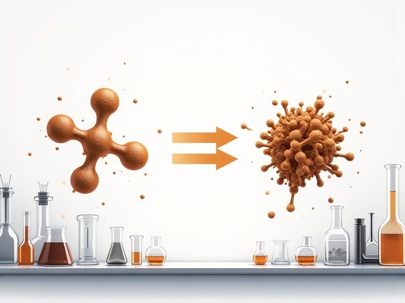 A detailed diagram illustrating the chemical reaction between rust and a converter primer. The image shows iron oxide molecules transforming into iron tannate, with arrows indicating the process. The background is a clean, white laboratory setting, emphasizing the scientific precision of the reaction.